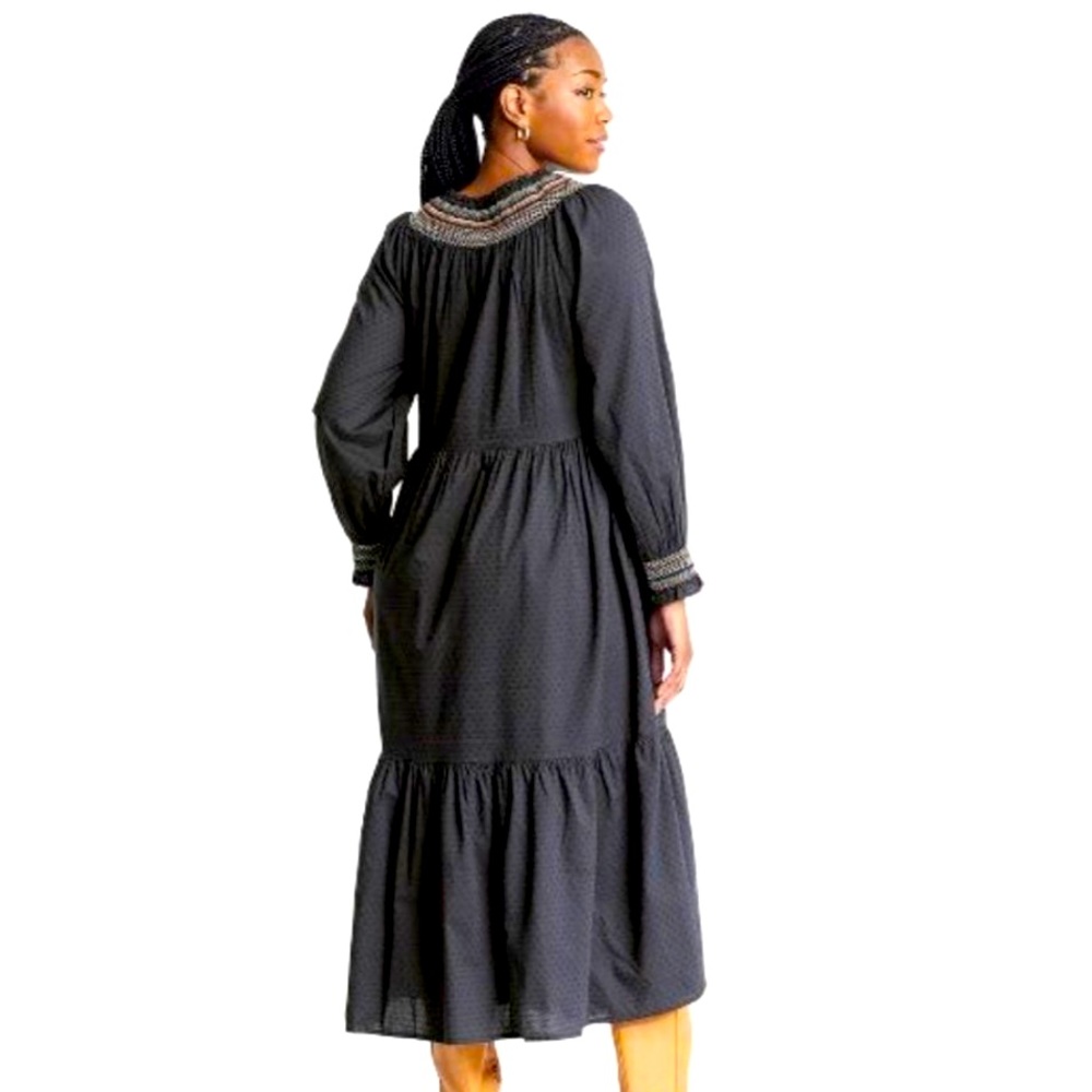 Black dress balloon sleeve tiered Smocked prairie boho new ruffles